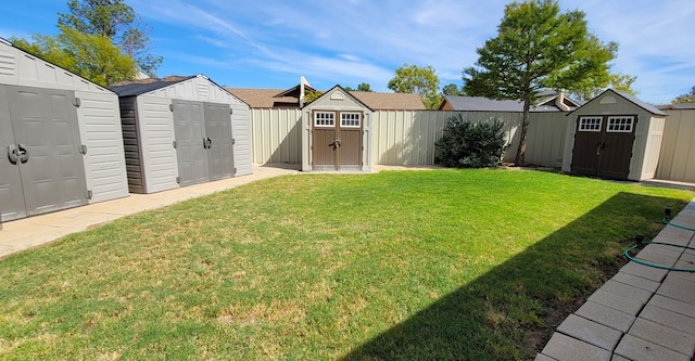 view of yard featuring a shed