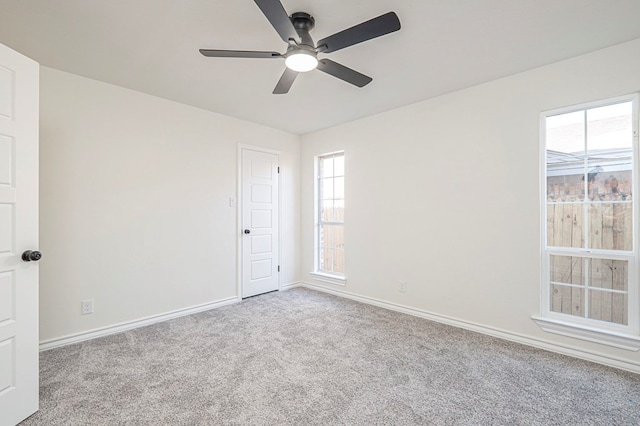 spare room featuring plenty of natural light, baseboards, and carpet flooring