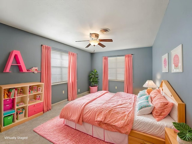 bedroom with carpet flooring and ceiling fan