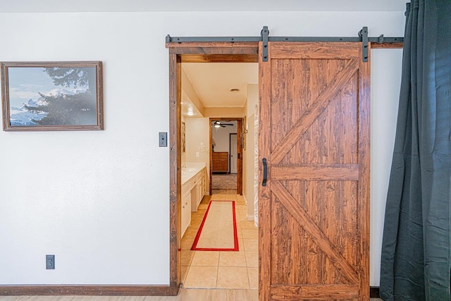 hallway with a barn door