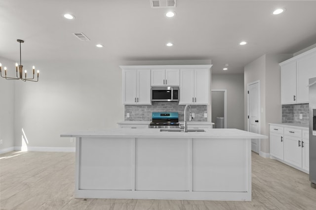 2710 Beachwood St, Midland, TX 79706 - kitchen featuring stainless steel appliances, a sink, backsplash, light countertops, and recessed lighting