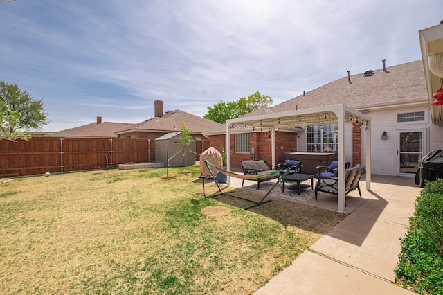 5706 Devlin Pl, Midland, TX 79707 - view of yard featuring a pergola, a hot tub, a patio, and an outdoor living space