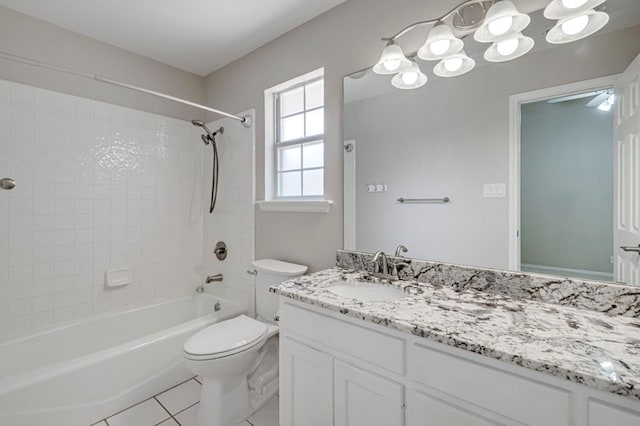 5706 Devlin Pl, Midland, TX 79707 - bathroom featuring vanity, toilet, tub / shower combination, and tile patterned flooring