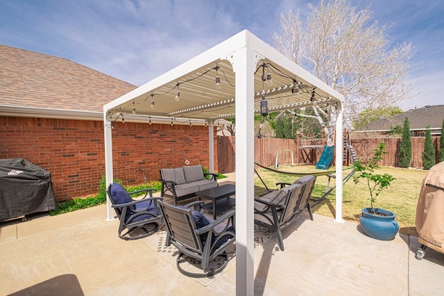 5706 Devlin Pl, Midland, TX 79707 - view of patio / terrace featuring an outdoor hangout area, a playground, a pergola, and area for grilling