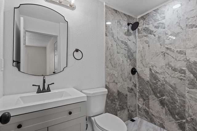 201 E Pine Ave, Midland, TX 79705 - full bath featuring vanity, marble finish floor, a tile shower, and toilet