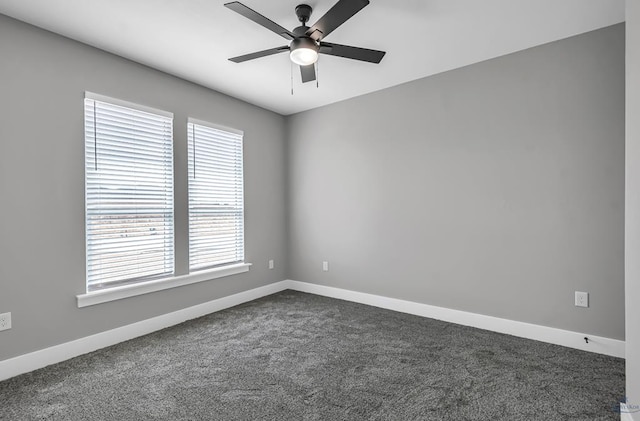 2102 S County Rd 1059, Midland, TX 79706 - spare room featuring baseboards, dark carpet, and a ceiling fan