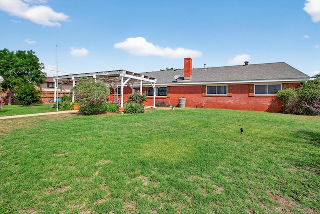 3811 Cimmaron Ave, Midland, TX 79707 - rear view of house with a pergola, a chimney, and brick siding