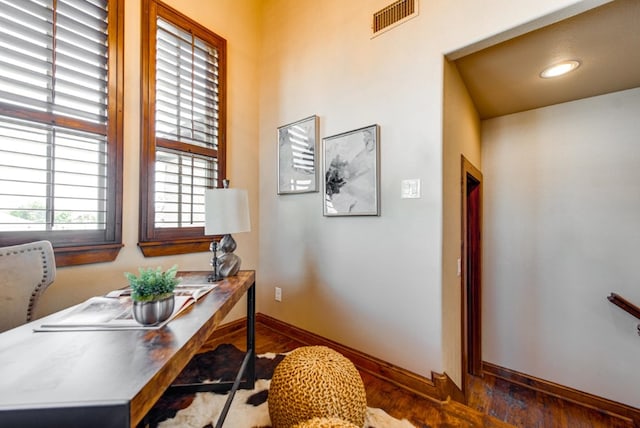 office area featuring dark hardwood / wood-style flooring