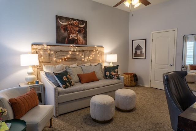 bedroom featuring carpet and ceiling fan