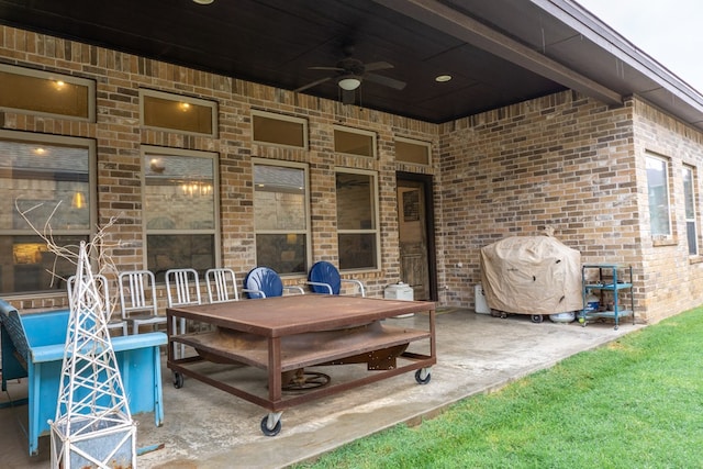 view of patio / terrace featuring grilling area and ceiling fan