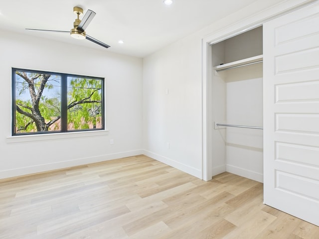 1905 Beaty Rd, San Angelo, TX 76904 - unfurnished bedroom featuring light wood-type flooring, recessed lighting, baseboards, a closet, and ceiling fan