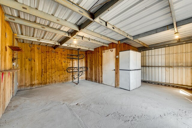 garage with metal wall