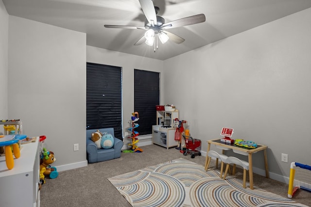2906 Yellowstone Ct, Midland, TX 79705 - playroom with carpet, ceiling fan, and baseboards