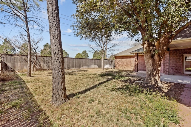 view of yard featuring a patio area and a fenced backyard