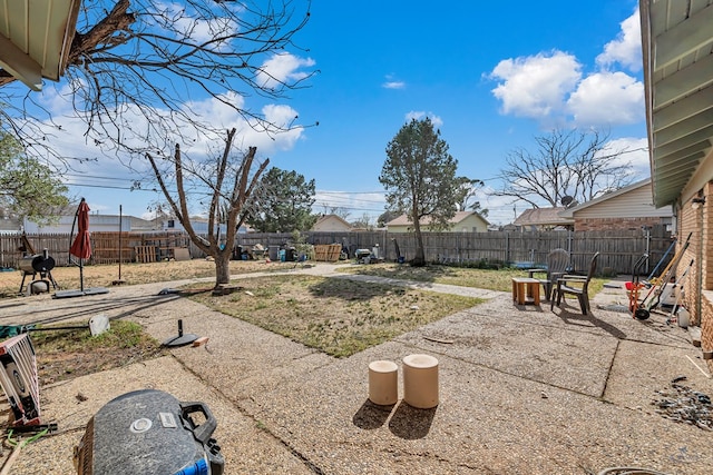 view of yard with a patio area and a fenced backyard