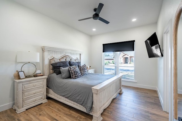 5807 Sterling Pl, Midland, TX 79707 - bedroom with baseboards, recessed lighting, wood finished floors, and ceiling fan
