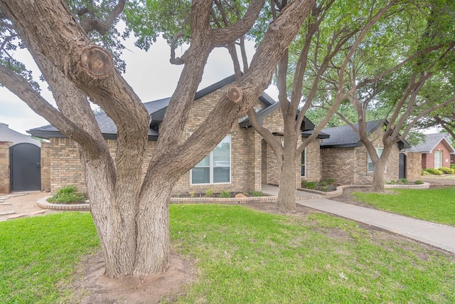 5807 Sterling Pl, Midland, TX 79707 - view of front of house with brick siding, a shingled roof, and a front yard