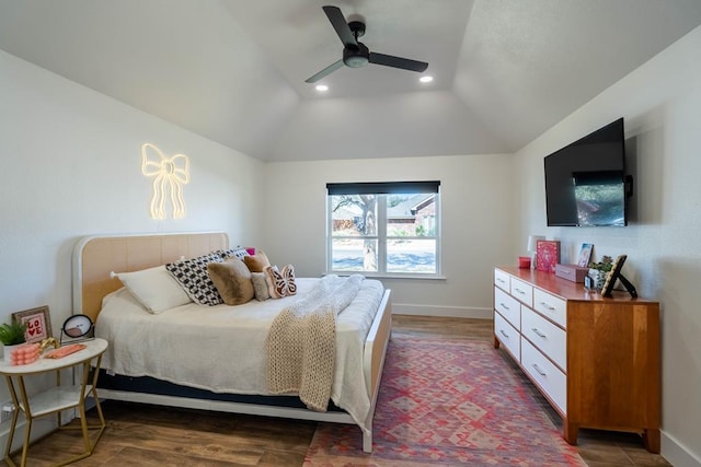 5807 Sterling Pl, Midland, TX 79707 - bedroom with lofted ceiling, baseboards, ceiling fan, wood finished floors, and recessed lighting
