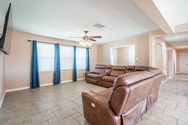 living room with ceiling fan