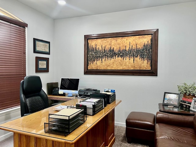 carpeted office with baseboards