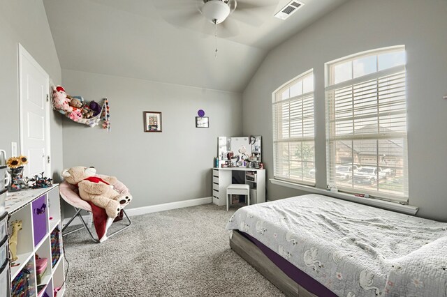1706 Overshine Ln, Midland, TX 79705 - carpeted bedroom with vaulted ceiling, baseboards, and ceiling fan