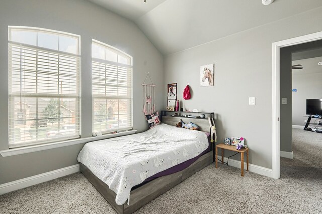 1706 Overshine Ln, Midland, TX 79705 - bedroom featuring lofted ceiling, carpet floors, and baseboards