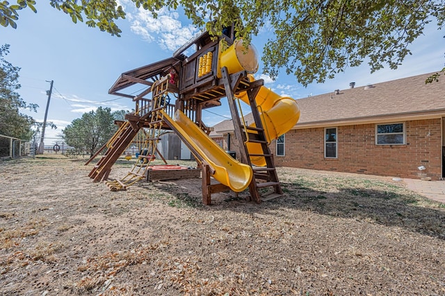 view of play area with fence