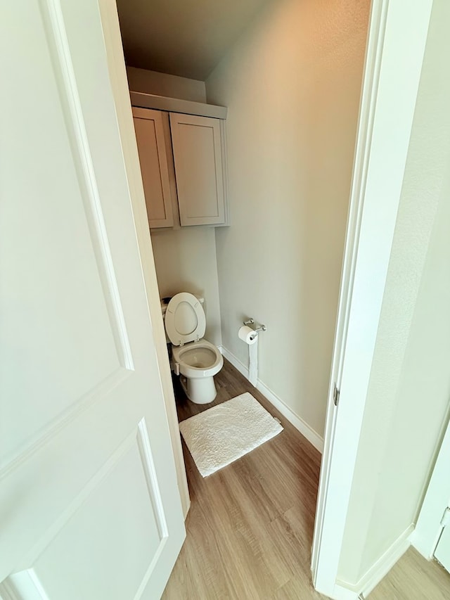 bathroom featuring wood-type flooring and toilet