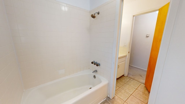 full bath with shower / washtub combination, tile patterned flooring, and vanity