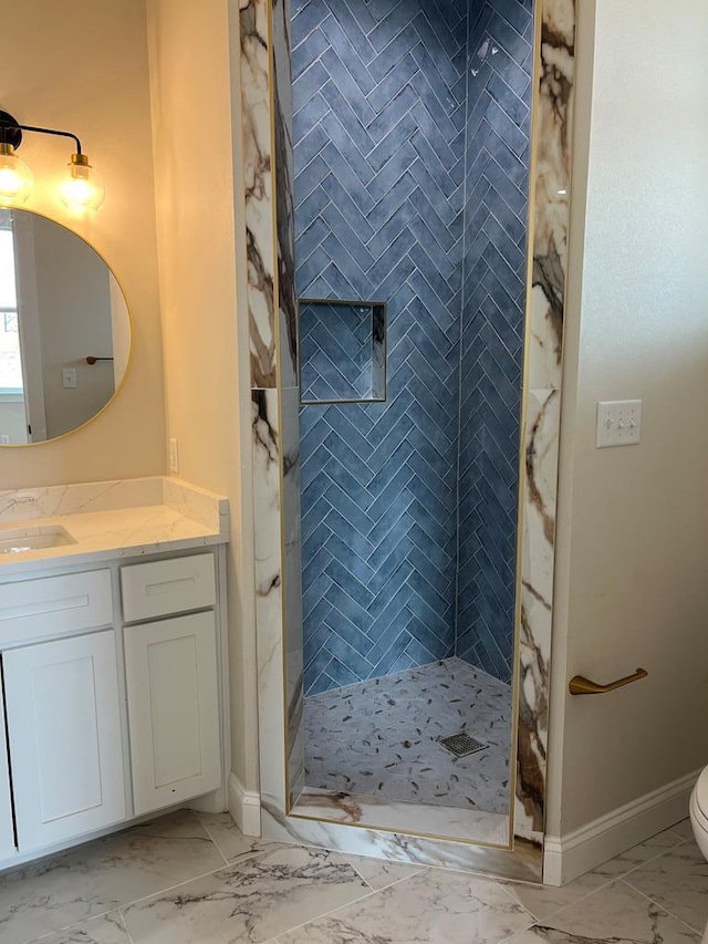 5605 E County Rd 94, Midland, TX 79706 - full bathroom with marble finish floors, baseboards, and vanity