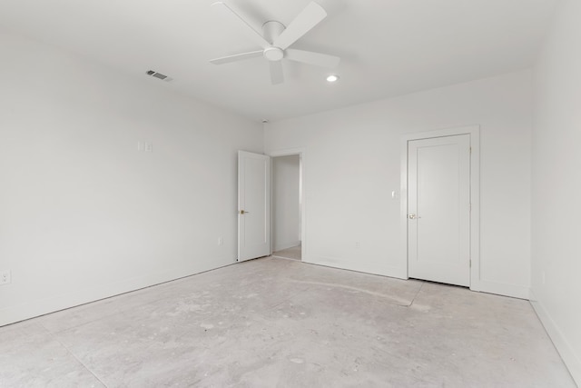 2607 Hoya Dr, Midland, TX 79707 - unfurnished bedroom featuring recessed lighting, unfinished concrete flooring, and a ceiling fan