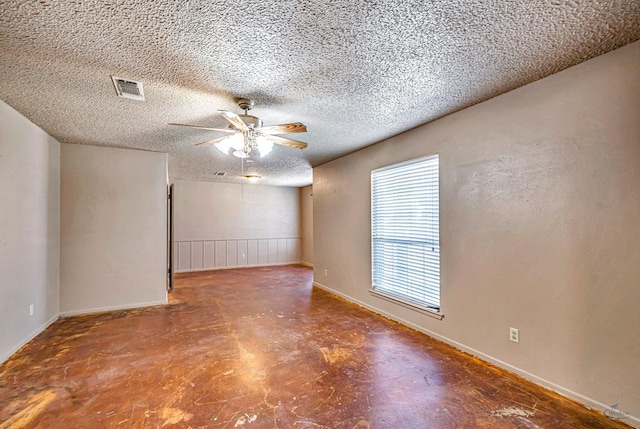 2821 Metz Dr, Midland, TX 79705 - empty room featuring ceiling fan, a textured ceiling, baseboards, and concrete flooring