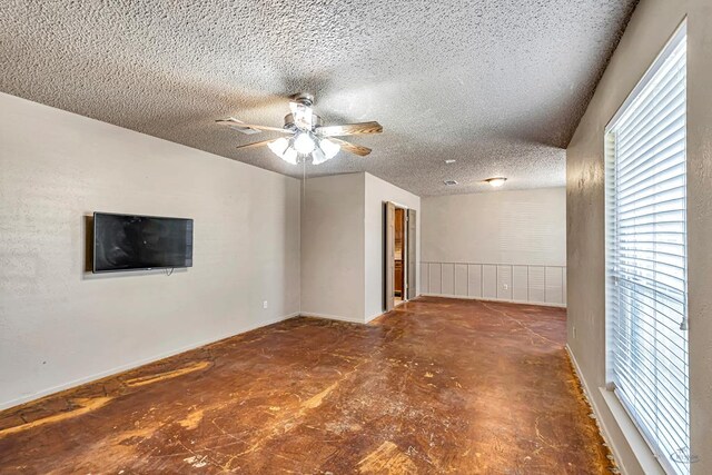 2821 Metz Dr, Midland, TX 79705 - empty room with ceiling fan, a textured ceiling, and baseboards