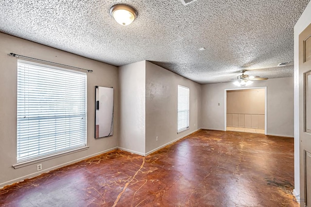 2821 Metz Dr, Midland, TX 79705 - unfurnished room featuring a ceiling fan, finished concrete flooring, baseboards, and a textured ceiling
