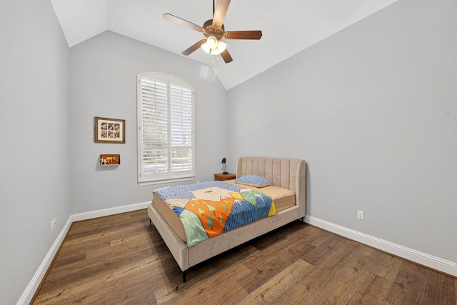 5514 Casa Grande Trl, Midland, TX 79707 - bedroom featuring vaulted ceiling, wood finished floors, baseboards, and ceiling fan