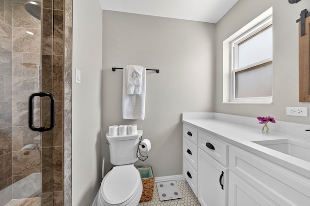 2802 Cimmaron Ave, Midland, TX 79705 - bathroom featuring a stall shower, vanity, and tile patterned floors