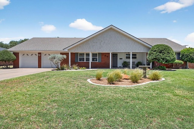 2802 Cimmaron Ave, Midland, TX 79705 - ranch-style house with a garage, concrete driveway, a front lawn, and brick siding