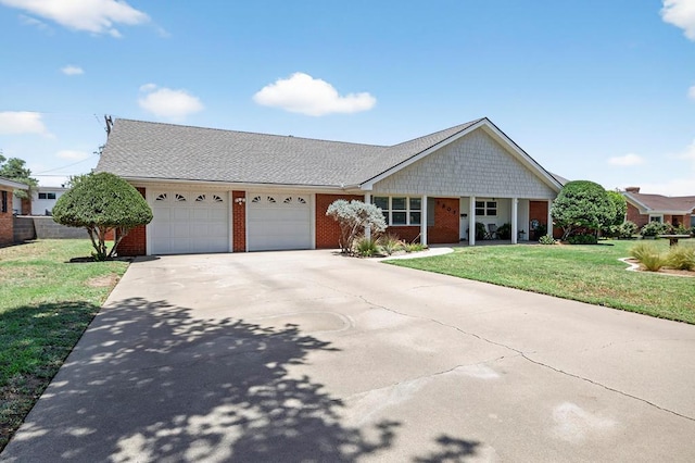 2802 Cimmaron Ave, Midland, TX 79705 - ranch-style house featuring an attached garage, concrete driveway, a front yard, and brick siding