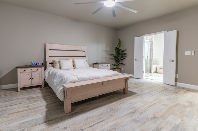 6004 Silent Rain, Midland, TX 79705 - bedroom featuring light wood-style floors, a ceiling fan, and ensuite bathroom