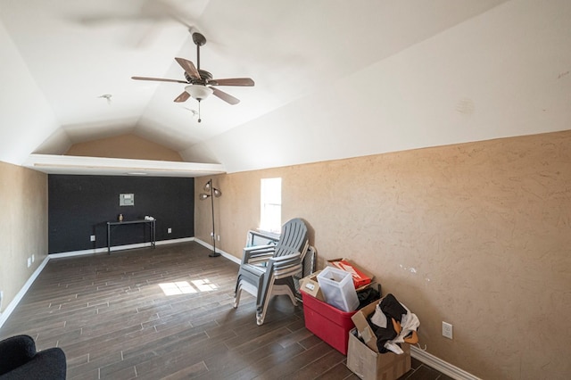 additional living space featuring vaulted ceiling, ceiling fan, and dark hardwood / wood-style floors