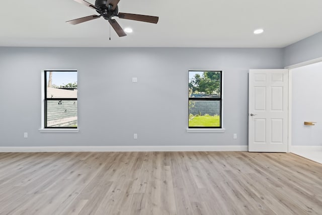 2208 Bedford Dr, Midland, TX 79701 - empty room featuring light wood finished floors, recessed lighting, baseboards, and ceiling fan