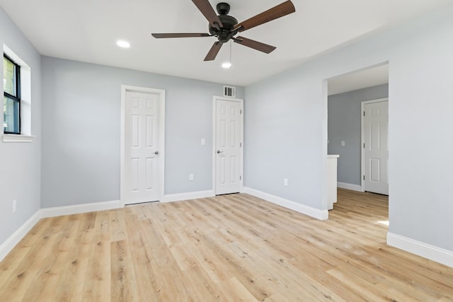 2208 Bedford Dr, Midland, TX 79701 - unfurnished bedroom with recessed lighting, baseboards, visible vents, and light wood-type flooring