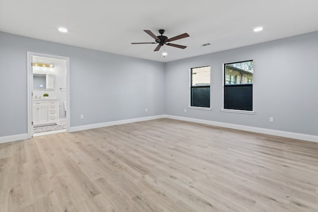2208 Bedford Dr, Midland, TX 79701 - unfurnished room featuring ceiling fan, baseboards, light wood-style flooring, and recessed lighting