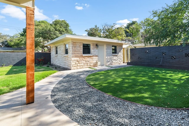 2208 Bedford Dr, Midland, TX 79701 - view of front of property with a front lawn, a fenced backyard, and stone siding