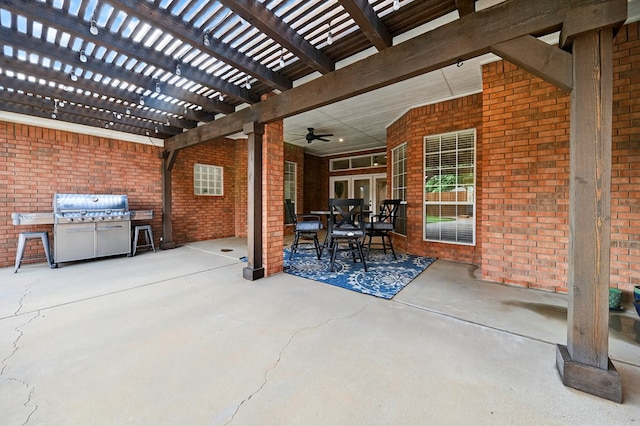 5703 Devlin Pl, Midland, TX 79707 - view of patio featuring outdoor dining area, a pergola, a ceiling fan, and grilling area