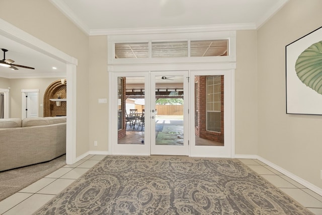 5703 Devlin Pl, Midland, TX 79707 - tiled entryway featuring ceiling fan and ornamental molding