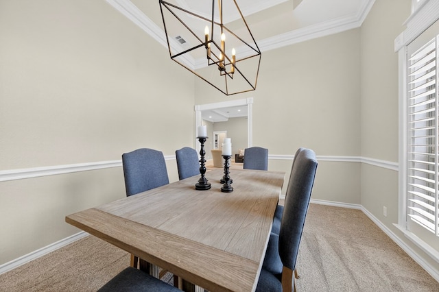 5703 Devlin Pl, Midland, TX 79707 - carpeted dining area with a chandelier and crown molding