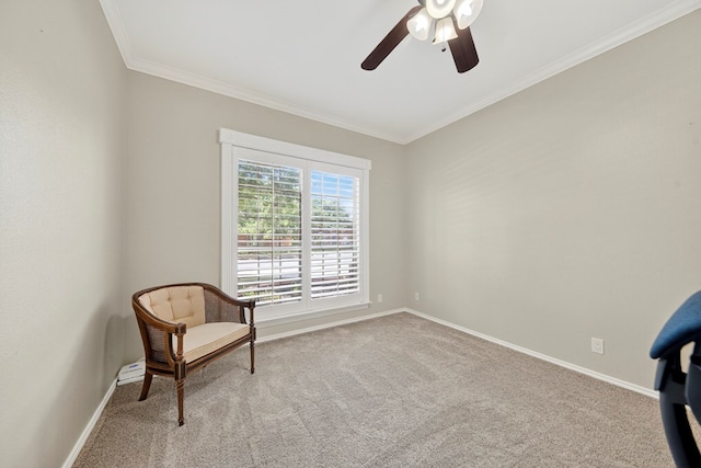 5703 Devlin Pl, Midland, TX 79707 - sitting room featuring crown molding, ceiling fan, and carpet