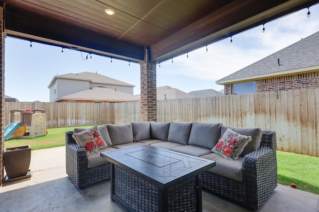 view of patio / terrace with outdoor lounge area and a fenced backyard
