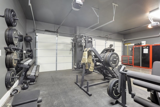 garage with a garage door opener